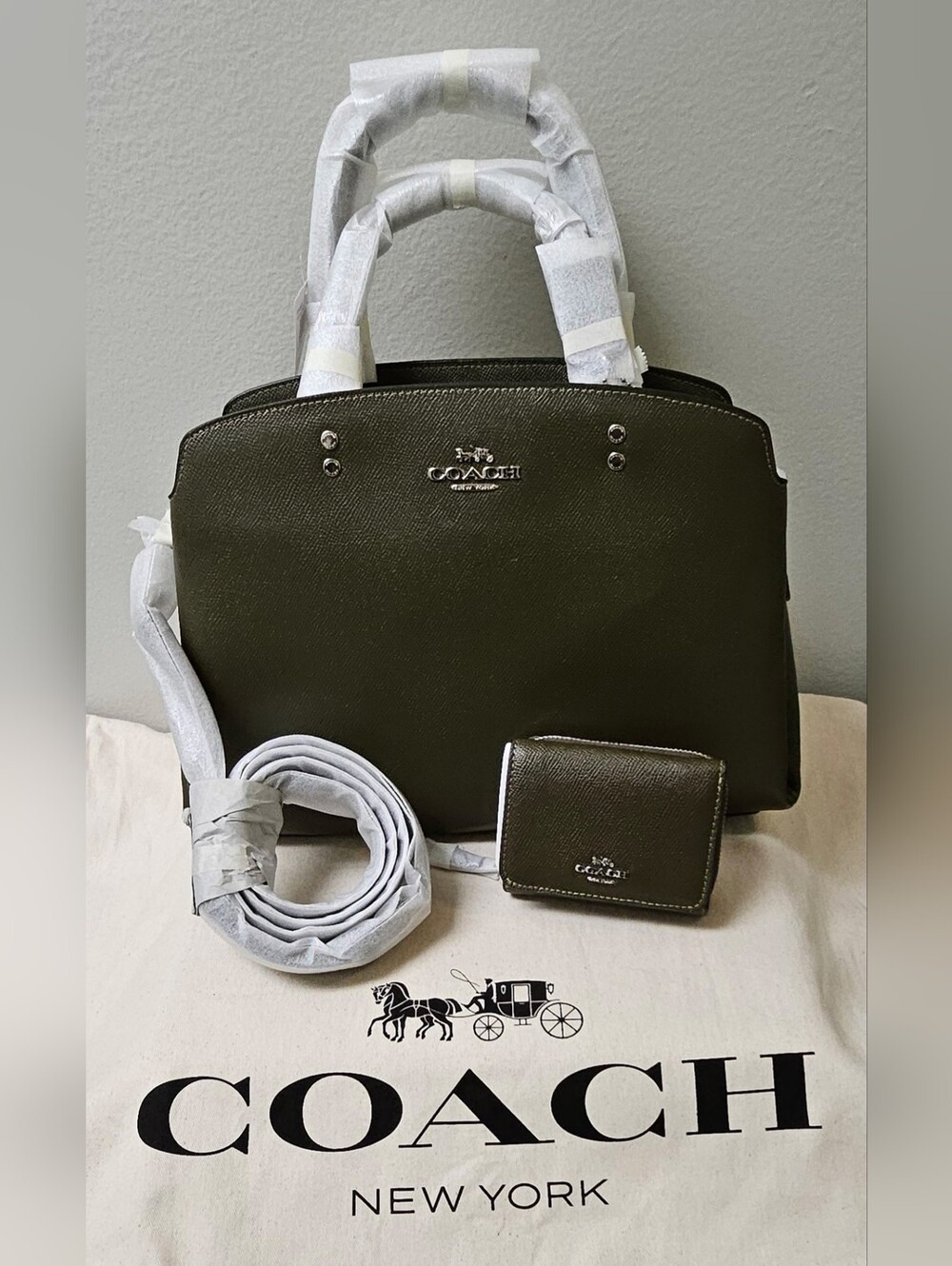 Coach Cargo Green Saffiano Leather Satchel with Matching Wallet